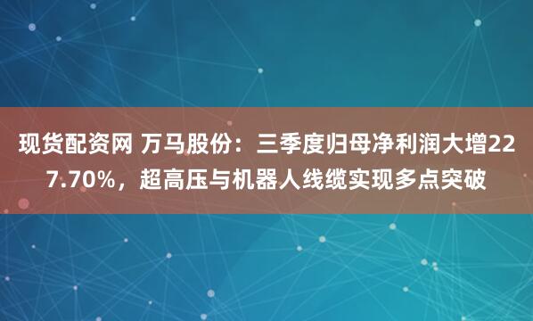 现货配资网 万马股份：三季度归母净利润大增227.70%，超高压与机器人线缆实现多点突破